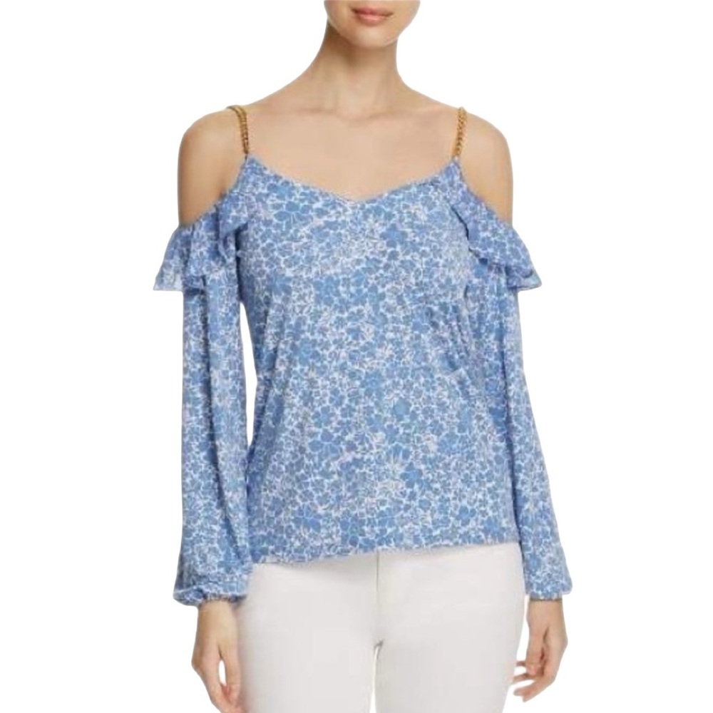 MICHAEL KORS QUINN CHAIN-STRAP COLD-SHOULDER TOP IN BLUEBERRY